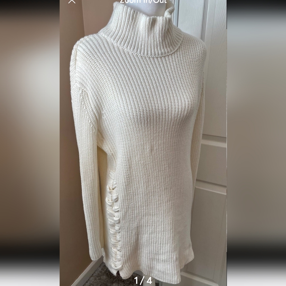 Cashmere/Cotton Blend Mock Neck Sweater in Ivory
